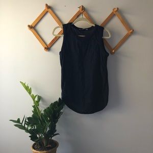 Ann Taylor Loft Linen Tank Navy Blue